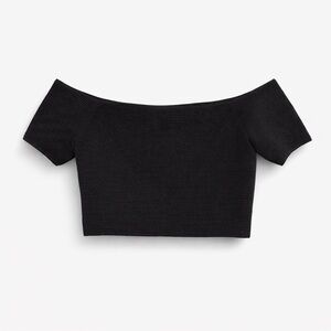 KENDALL & CARLY Black Ribbed Off-Shoulder Crop Top Size Large